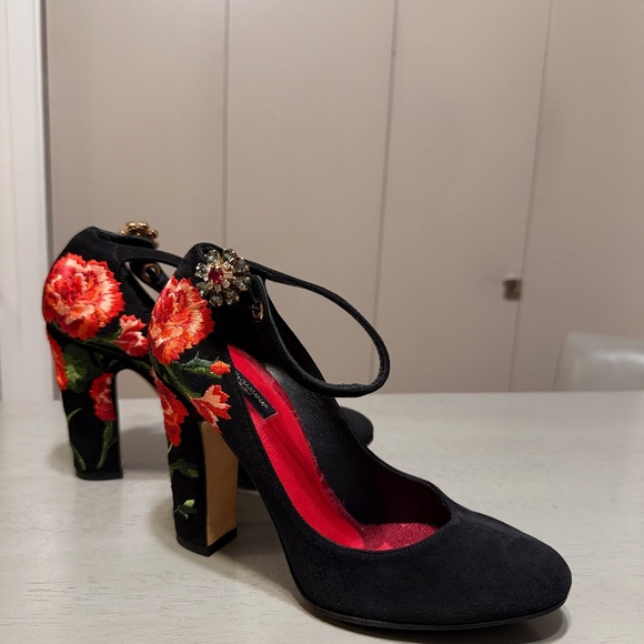 Dolce & Gabbana (37.5) Suede+Silk Brocade Mary-Janes - Picture 10 of 10